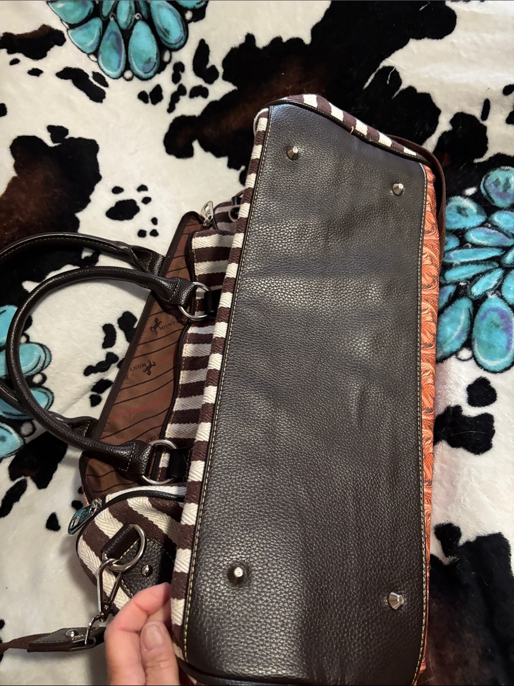 Montana West Orange Patterned Tote with Dark Brown Handles - Picture 3 of 6